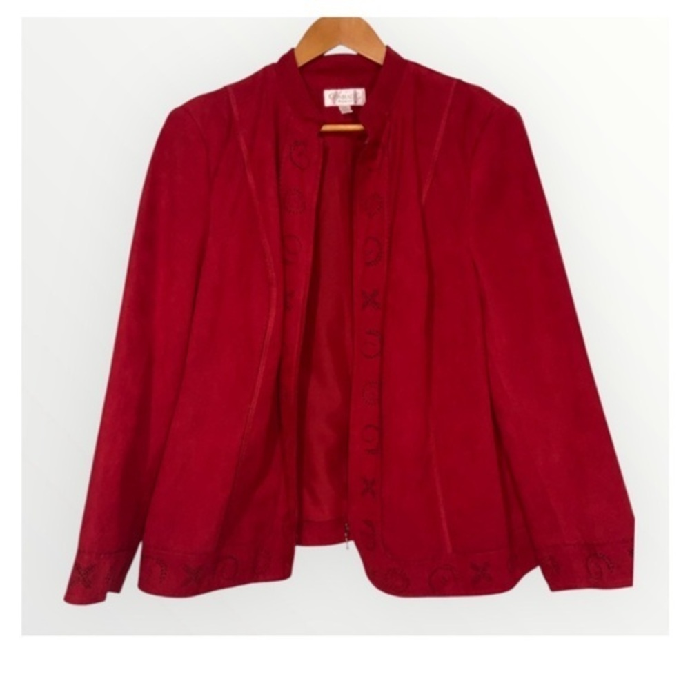 Vintage Conrad C Woman Red Faux Suede Zip Up Jacket Academia Minimalist Retro 18
